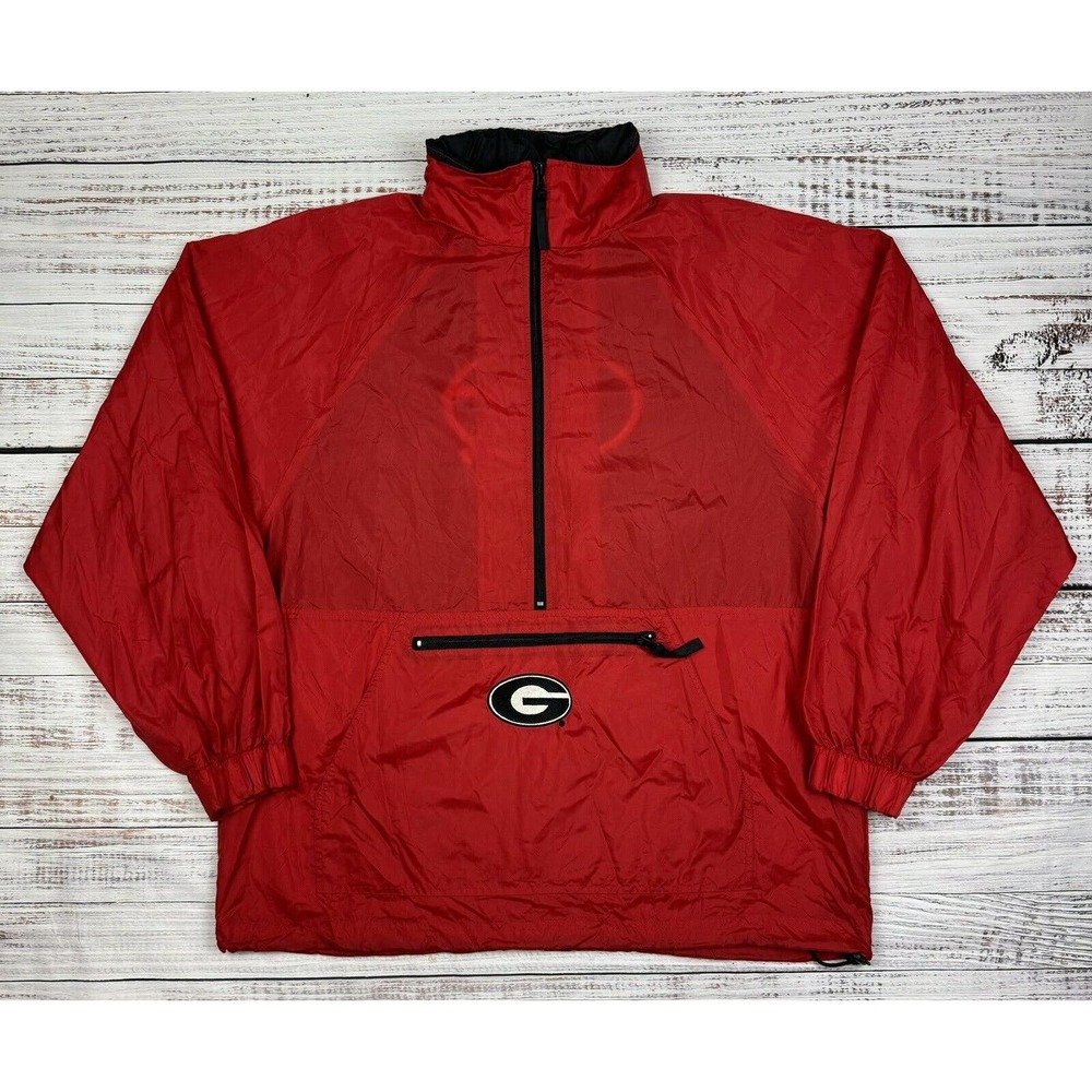 Mens VTG Georgia Bulldogs Pullover Windbreaker Jacket Anorak 1/2 Zip Sz M Reebok